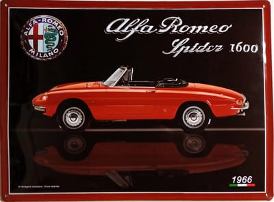 Alfa Romeo Spider 1600. (1966). Metalen wandbord in reliëf 30 x 40 cm...
