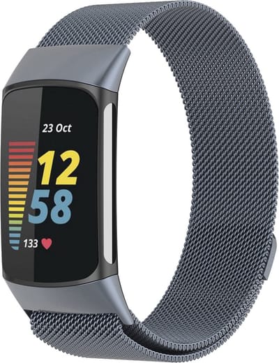 KELERINO. Milanees bandje geschikt voor Fitbit Charge 5 - Grijs