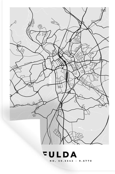 Muurstickers - Sticker Folie - Fulda - Kaart - Stadskaart - Plattegrond - Duitsland - 20x30 cm - Plakfolie - Muurstickers Kinderkamer - Zelfklevend Behang - Zelfklevend behangpapier - Stickerfolie