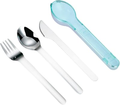 3-delige Herbruikbare Bestekset - Reisbestek met Opbergdoos voor Werk, School en Picknick - Blauw (18×3 cm)