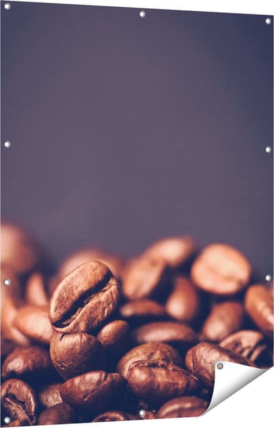 Gards Tuinposter Koffie Bonen op een Zwart Achtergrond - 90x120 cm - Tuindoek - Tuindecoratie - Wanddecoratie buiten - Tuinschilderij