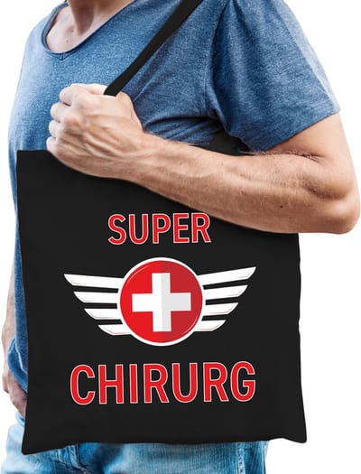Super chirurg cadeau katoenen tas zwart voor heren - zorgpersoneel kado / tasje / shopper