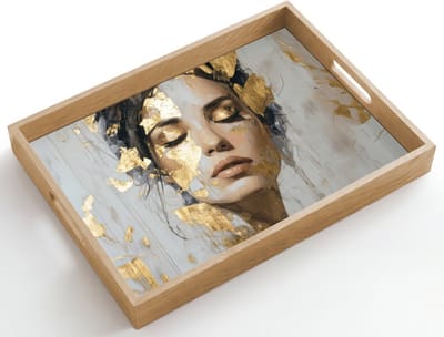 Dienblad hout 50x35 cm - Schootdienblad - Sierlijk - Vrouw - Goud - Ogen - Borrelplank rechthoek - Plateau dienbladen