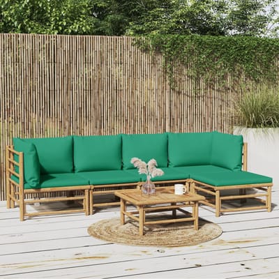 vidaXL - 6-delige - Loungeset - met - kussens - bamboe - groen