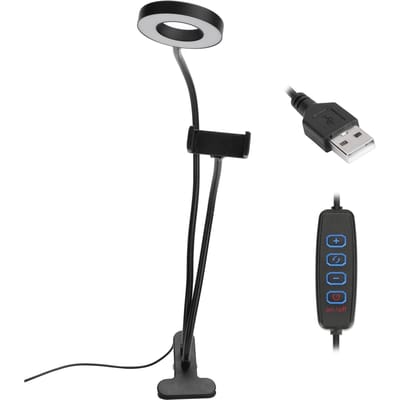Anneau lumineux LED 2 en 1 pour selfie avec support pour téléphone portable, lampe de bureau réglable pour diffusion en direct