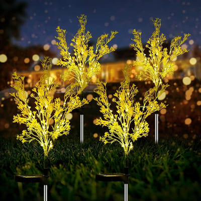 4 stuks - 7 Stengels Waterdichte IP65 Solar Tuinverlichting Buiten - Goudkleurige Solar Bloemen Van Schemering Tot Dageraad - Groter Zonnepaneel Voor Tuin, Voorhof, Terras Buiten Decoratie