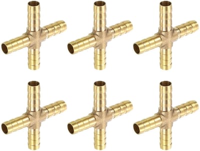Cosensi- Tuleconnector 6 Stuks - Messing 4-Weg Verbinding - 5/16 Inch (8mm) - Slangconnector - Water/Vloeistof/Lucht Transport - Duurzaam en Corrosiebestendig - Pijpenkoppeling