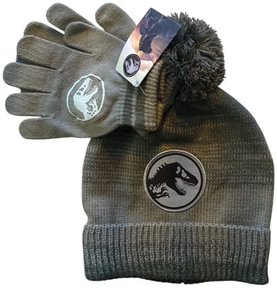 Jurassic World Kinder Winterset – Muts & Handschoenen – T-Rex Design – Warm & Zacht – One Size – Jongens – Groen – Officiële Jurassic World Merchandise