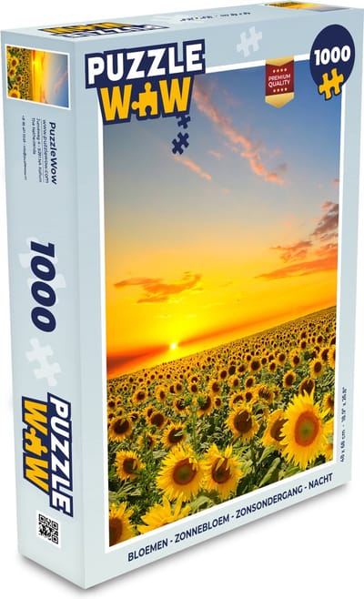 Puzzel Bloemen - Zonnebloem - Zonsondergang - Nacht - Oranje - Legpuzzel - Puzzel 1000 stukjes volwassenen