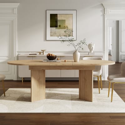 DESMIU Uitschuifbare Eettafel - Verstevigd Blad Met Ronde Hoeken - Voor 4 Tot 8 Personen - Eikenlook - MDF - 120 Tot 160 X 80 Cm