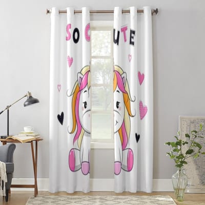 Cartoon Eenhoorn Raambekleding Voor Kinderkamer Huis Jaloezieën Gordijnen Voor Woonkamer Slaapkamer Raamgordijnen 135W x 92H(cm) x1