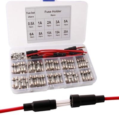 Allecto - Glass Tube Fuses - Professionele set - 150 stuks - 5 x 20mm - Inclusief fuse seats - Voor auto en motor