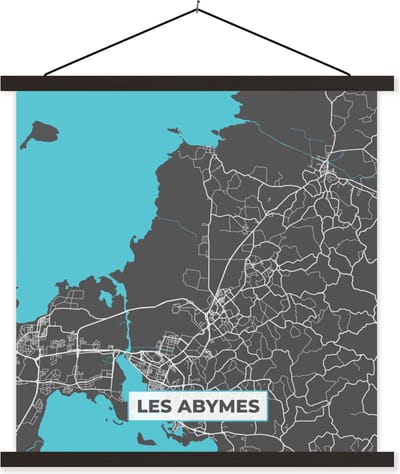 Posterhanger incl. Poster 60x60 cm - Schoolplaat - Les Abymes - Frankrijk - Plattegrond - Stadskaart - Kaart - Textielposter - Zwarte latten - Stadskaart