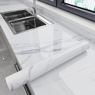 Keukenfolie Marmerpatroon - Werkblad sticker - Keuken opknappen - Zelfklevend waterdicht - Diverse lengtes - Wit Grijs