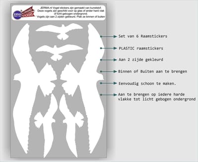 Jerma - Vogelbescherming - Raam - Stickers - set 6 st - Wit - in 3 afmetingen - Zelfklevend - Folie
