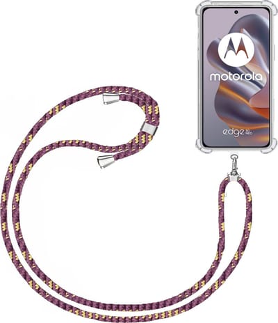 Telefoonkoord + Hoesje Geschikt voor Motorola Edge 50 Neo / Edge 60 Neo - Lengte Verstelbaar - Telefoonketting - Shock Proof Case - Paars