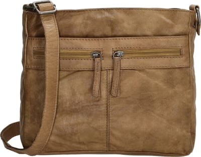 Beagles Maspalomas Crossbody Schoudertas - Handige Ritsvakjes - Leren Dames Tas - Taupe