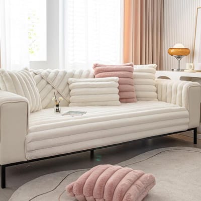 Bankkussen Winter Verdikt Gestreept Konijn Pluche Kussen Antislip High-end Bankhoes Nieuwe Hoesstof 70*70cm