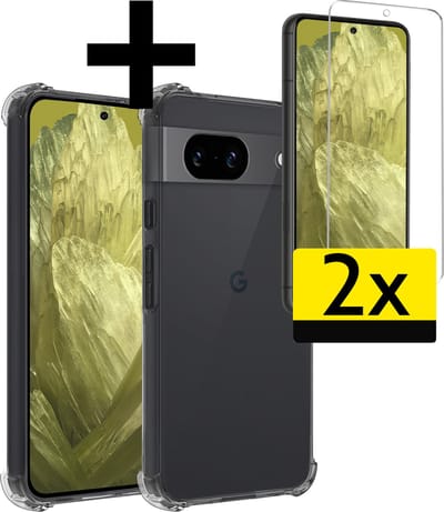 Hoesje - Met Screenprotector - 2 Stuks - Geschikt voor Google Pixel 8a - Sterk & Shockproof - Siliconen Case - Back Cover - Telefoon Hoes - Shock Proof - Telefoonhoesjes - Transparant