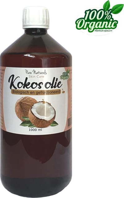 Kokosolie vloeibaar 1000 ml - Biologisch - Geraffineerd - Natuurlijke aftersun - Kokos olie - Puur - Huid - Haar - Gezicht - Makeup-remover - SPF 15 - Coconut oil - Pure Naturals