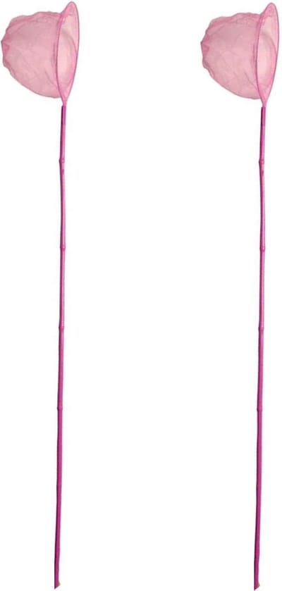 Gebro Visnet/schepnet - 2x - bamboe hout - roze - 80 cm