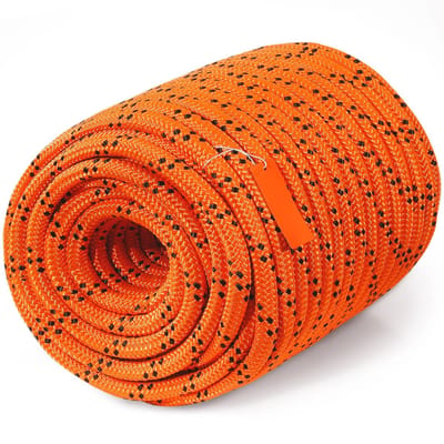 Velori Polyester Touw 12,7 mm - Dubbel Gevlochten Touw - 67,06 m Werk- en Klimtouw - Hoge Treksterkte - 3.629 kg Breeksterkte - Oranje/Zwart