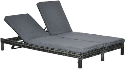 Merax Dubbele Tuinligbed - Polyrattan Loungeligbed voor 2 Personen - 5-Standen Verstelbare Rugleuningen - Met Dikke Kussens - 196 x 120 x 28 cm - Grijs