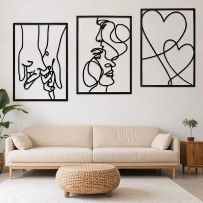 Minimalistische Wanddecoratie: Metalen Wandsculpturen voor Moderne Interieurs in Slaapkamer, Woonkamer en Keuken (Lovers Kiss, Hand)