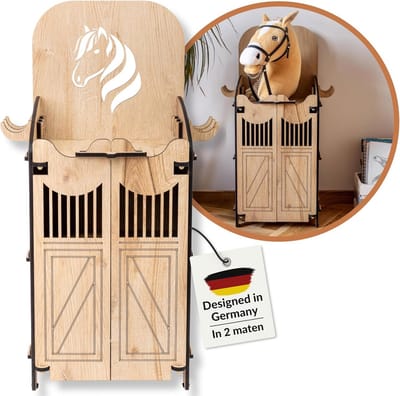 Houten Stal voor Hobby Horse met Deuren, Opbergruimte en Haken | Stevige Standaard voor Stokpaard