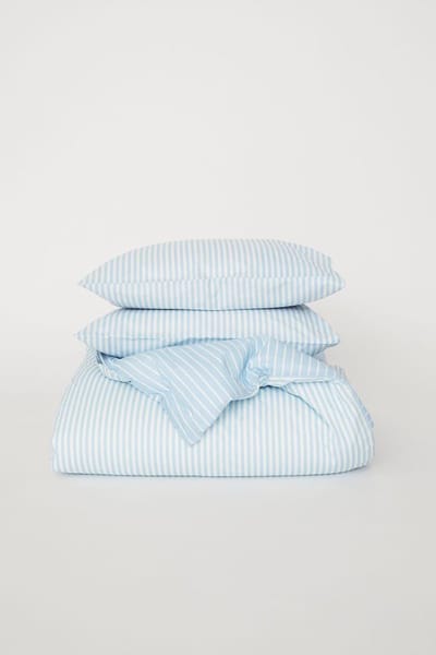 Gestreepte kussenslopen 2st 40x80cm blauw wit met knopen 100% katoen Perkal