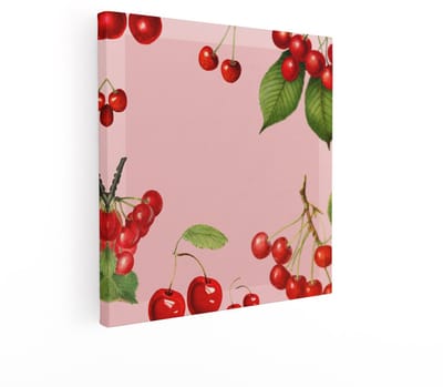 Artaza Canvas Schilderij Kersen - 90x90 cm - Wanddecoratie Fruit - Muurdecoratie Vintage Botanisch - Decoratie Keuken - Roze