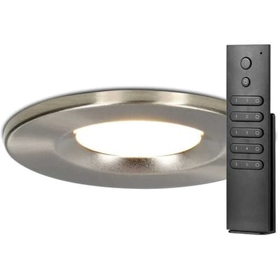 8x HOFTRONIC Venezia - Inbouwspot met afstandsbediening - LED - Zaagmaat 60-75mm - RVS - Dimbaar - Waterdicht - 5 Watt - 600 lumen - 230V - 2700K Extra warm wit - Plafondspots - Inbouwspot voor badkamer en buiten - 3 jaar garantie