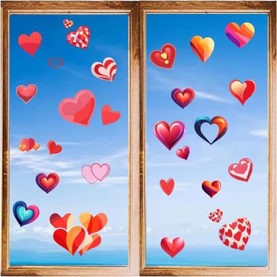 EGoods - Raamstickers Valentijnsdag 8 stuks PVC waterdicht zelfklevend decor voor thuis woonkamer - hart vorm, muurstickers, afpellen en plakken.