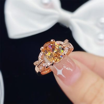 POMOiii Delicate Rose Goud Kleur Huwelijksceremonie Party Ring Vrouwelijke Geometrische Vorm Zirkoon Steen Prachtige Stijlvolle Accessoires Voor Vrouwen