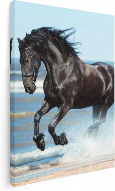 Artaza Canvas Schilderij Paard Strand Zee - 30x40 cm - Klein - Muurdecoratie Paarden - Wanddecoratie Woonkamer - Kamer Accessoires