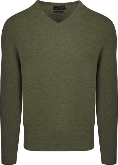 Steppin' Out Pullover V-hals Merinowol Olijfgroen - Maat S - Heren - Pullovers
