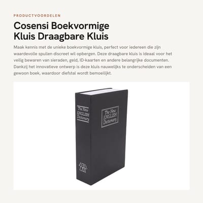 Dailygoods- Kluis Boekvormig - Draagbare Kluis met Cijferslot - Geldkluis - Kluisje voor Sieraden - Roestvrij Staal - 24 x 16 x 5,5 cm - Boekenkluis