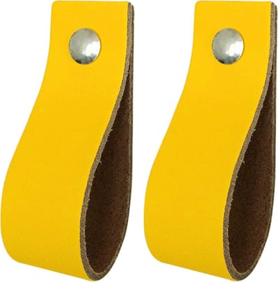 2x Leren handgrepen 'de lus' maat S - GEEL  (15,8 x 2,5 cm) - incl. 3 kleuren schroefjes (handgreepjes - leren grepen - greepjes - leren lusjes)