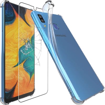 ebestStar - Hoes geschikt voor Samsung A30 Galaxy SM-A305F, Silicone Slim Cover Case, Versterkte Hoeken en Randen hoesje, Transparant + Gehard Glas