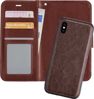 Hoes - 2 in 1 - Geschikt voor Apple iPhone X - Met Uitneembare Hard Cover - Bookcase - Wallet Case - Met Pasjeshouder - Book Case - Uitneembaar - Pashouder - Kunstleer - Bruin