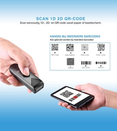 Parya Official- Handscanner - Barcodescanner - Draadloze Mini Barcode Scanner - Wireless scanner - Handscanner - Professionele scanner - QR code scanner - EAN en QR codes - Bluetooth