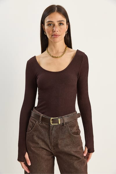 Slim Fit Lange Mouw U Kraag Blouse
