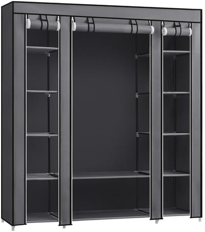 NaevaMi Kledingkast - Kledingrek - Kledingkasten Slaapkamer - Kledinghoes - Kledingrek Metaal - Draaggewicht Stang 15kg - Draaggewicht Plank 5kg -150x45x175cm - Zwart