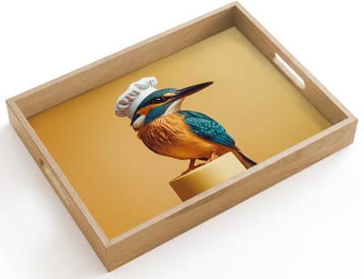 Dienblad hout 40x30 cm - Schootdienblad - Ijsvogel - Pilaar - Koksmuts - Vogel - Borrelplank rechthoek - Plateau dienbladen