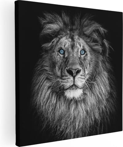 Artaza Canvas Schilderij Leeuw - 90x90 cm - Wanddecoratie Dierenkop - Muurdecoratie Zwart Wit - Schilderijen Op Canvas Dieren