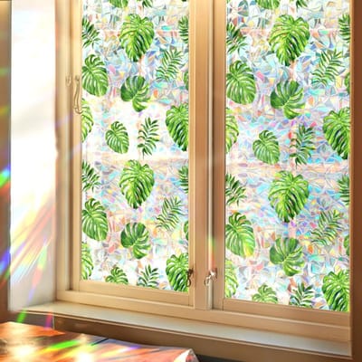 Dailygoody - Regenboog Raam Privacy Film - Statische Plakfolie - 100x43cm - Palmbladeren Patroon - UV Bescherming - Decoratieve Raamstickers - Geschik