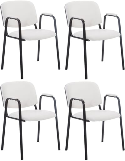 CLP Ken Pro - Stapelstoelen Set van 4 - armleuningen - zwart - 150 kg - Kunstleer/wit