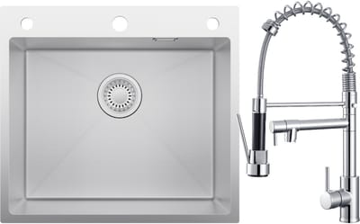 CECIPA max Spoelbak Keuken 54x49CM - Spoelbak Keuken Met Uittrekbare Uitloop keukenkraan - Spoelbakken met Kraangat en Zeepdispenser 500ML - Spoelbakken met Sifon en Afvoerzeefje - Voor 60 cm kast - RVS