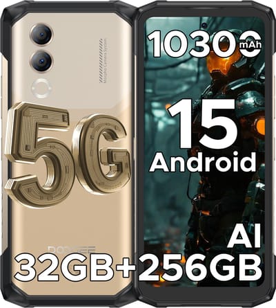 DOOGEE Blade 20 Turbo 5G -AI Smartphone - Rrugged Smartphone - 32GB RAM+256GB ROM - 10300mAh/33W - 6,6 inth HD & 90Hz- Android 15- Face ID - NFC - GPS - WiFi 6- Goud