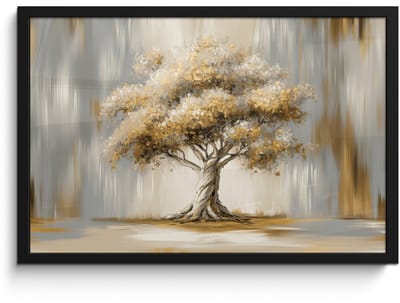 Poster in lijst - Fotolijst 60x40 cm - Posters - Boom - Bladeren - Abstract - Wit - Posterlijst zwart - Decoratie - Wanddecoratie woonkamer - Muurdecoratie slaapkamer